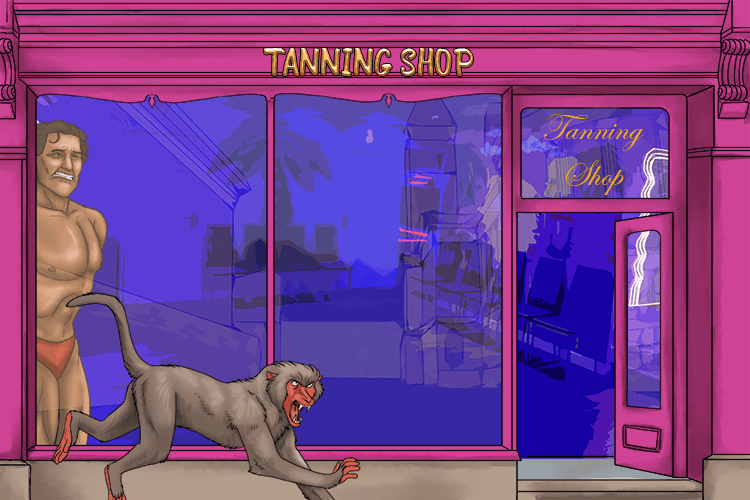 A tanning shop was the only place Arnold Schwarzenegger could hide to get away from the macaque.